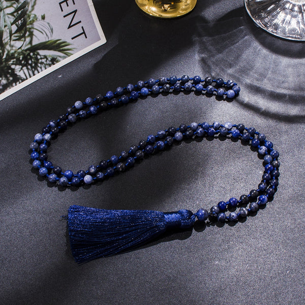 Collar Mala 108 anudado con cuentas de sodalita natural de 6 mm