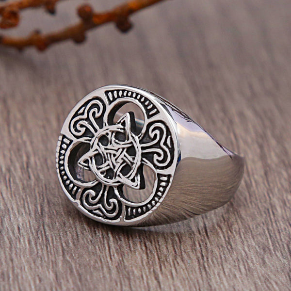 Anillo vintage con nudo vikingo celta para hombre, de acero inoxidable nórdico, con la Trinidad de Odín.