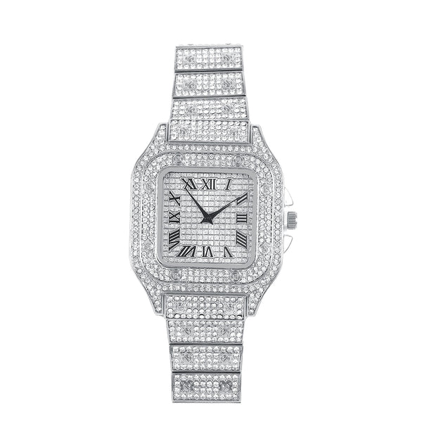 Iced Out Men Watch Square Diamondd Black Numbers Quartz Luxury Hip Hop Wrist Watches