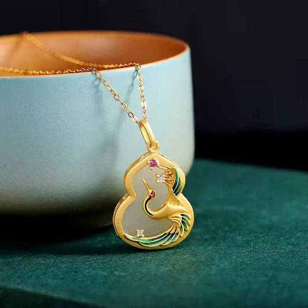 Nuevos collares de calabaza de jade blanco hetiano natural, colgante de estilo chino para damas