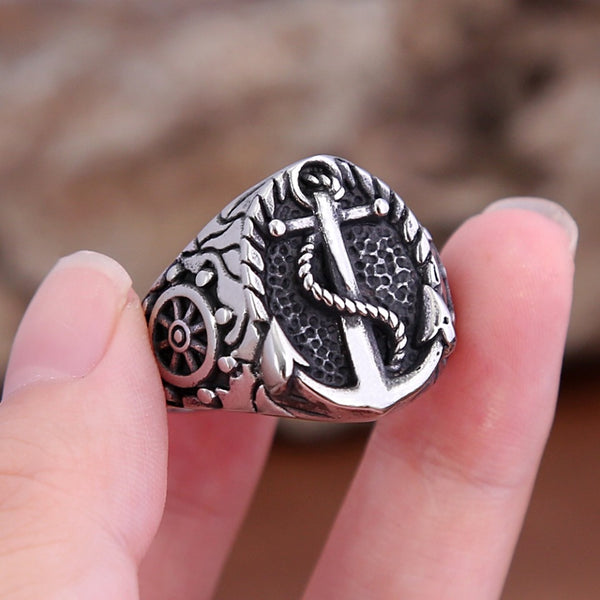 Anillo de ancla vikingo vintage de acero inoxidable para hombres y mujeres