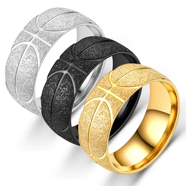 Anillos vintage de baloncesto para aficionados al deporte, de acero inoxidable, titanio y pulido mate.