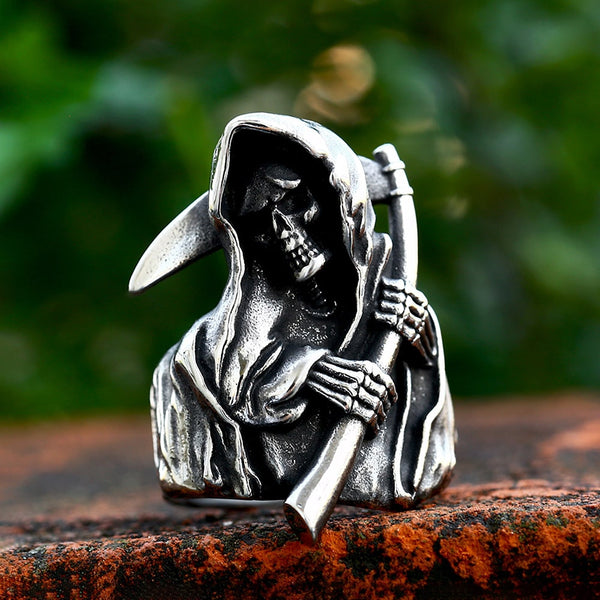 Anillo gótico vintage de calavera de la muerte para hombre y niño, de acero inoxidable 316L, estilo punk y motero.