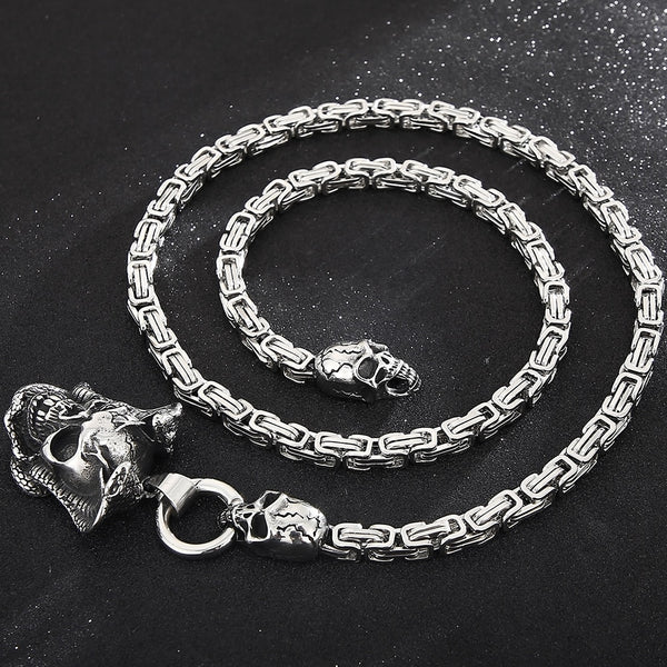 Collar con colgante de serpiente y calavera punk para hombre