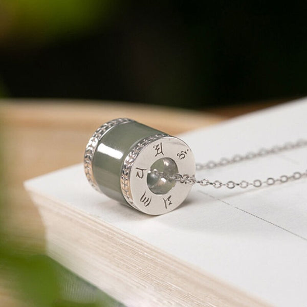 Collar para mujer con colgante de plata cilíndrico de jaspe hetiano natural de diseño clásico