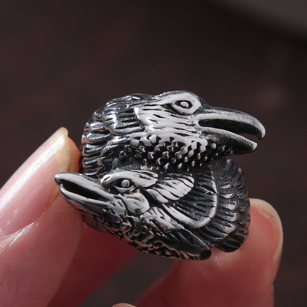 Anillo vikingo vintage con cuervo de Odín para hombre