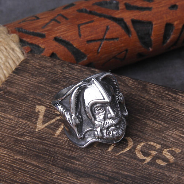 Anillo de acero inoxidable con diseño de cuervo de Odín y lobo vikingo para hombre de la mitología nórdica
