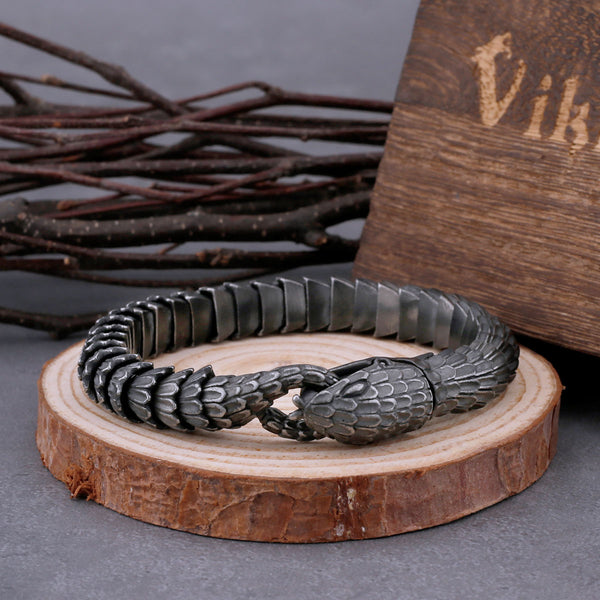 Pulsera de cadena de serpiente negra vikinga vintage para hombre y mujer