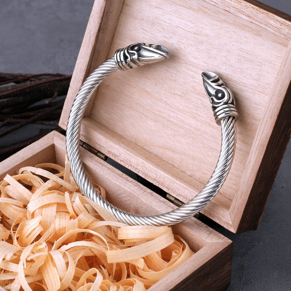 Viking Crow Bracelet for Men Stainless Steel Nordic Hip Hop Biker Wristband Cuff Arm Ring