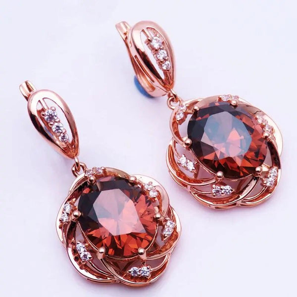 Pendientes de rubí con incrustaciones de oro rosa de 14 quilates y baño de oro púrpura 585 para mujer
