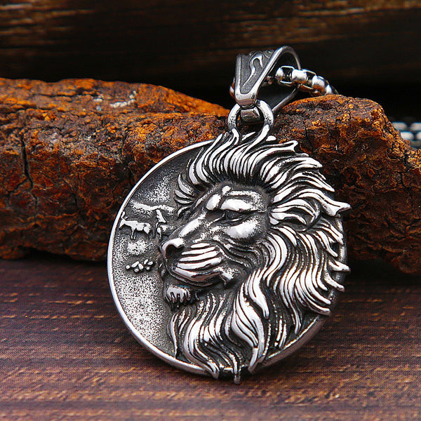 Collar nórdico vikingo con diseño de león para hombre, de acero inoxidable, estilo punk motero, con sello de animal.