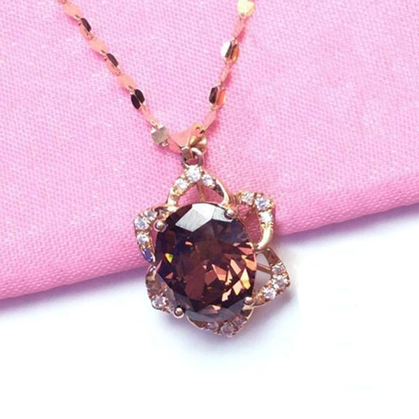 Collar con colgante de flor de cristal rubí exquisito en oro púrpura 585 para mujer