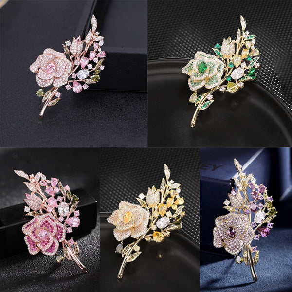Luxury Copper Micro Inlaid Cubic Zirconia Rose Women
