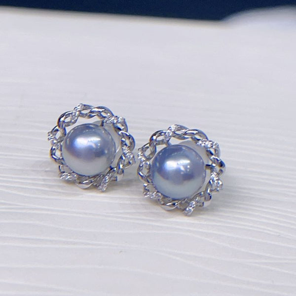 Simple Fashion 7-8mm Akoya Silver Blue Pearls Trendy Stud Earrings