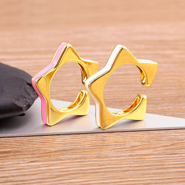 Anillo abierto chapado en oro con esmalte multicolor y gotas de aceite para mujer