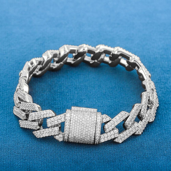 Pulsera de eslabones cubanos trapezoidales con incrustaciones de circonita 5A+ para hombre y mujer
