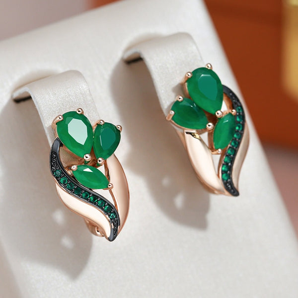 Pendientes colgantes de circonita verde con baño negro en oro rosa 585 para mujer