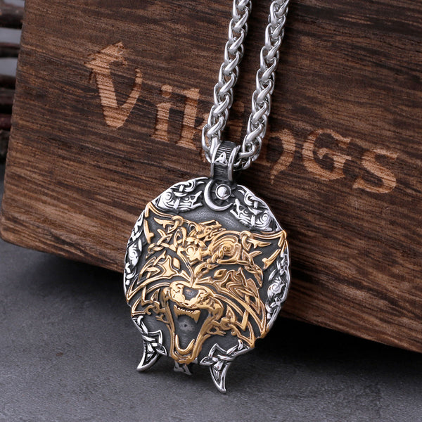 Collar vintage vikingo con colgante de lobo de Odín para hombre, amuleto celta nórdico.