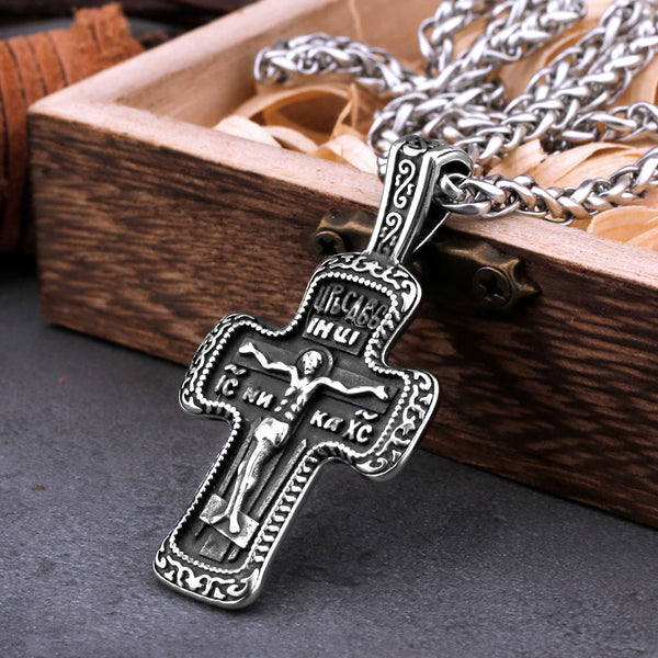Collar con colgante de cruz de Jesús de acero inoxidable para hombre, con amuleto cristiano de la Biblia.
