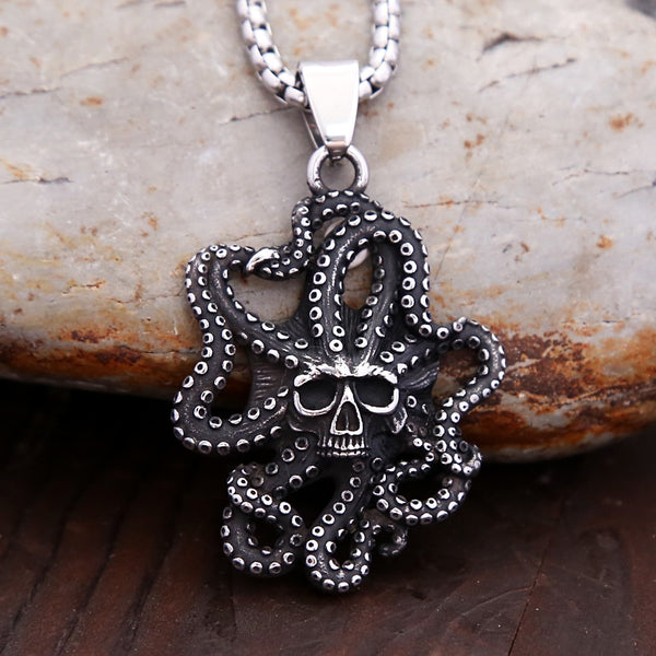 Collar con colgante de calavera de pulpo vintage único, estilo punk, de acero inoxidable, estilo gótico, con animales.