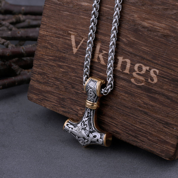 Collar de acero inoxidable con martillo de Thor vikingo para hombre, colgante vintage punk con ancla