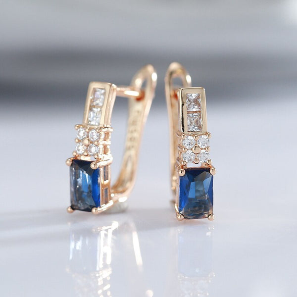 Pendientes colgantes vintage con circonitas azules geométricas para mujer