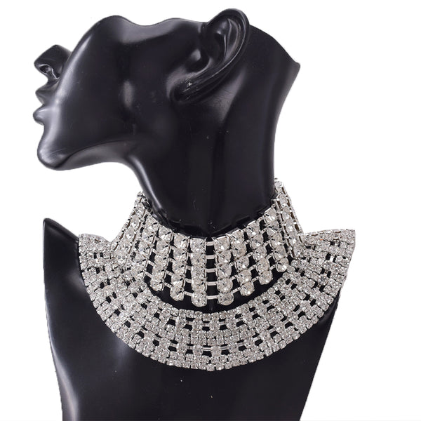 Excellent Quality SS38 8mm Rhinestone Chain Choker Necklace Set