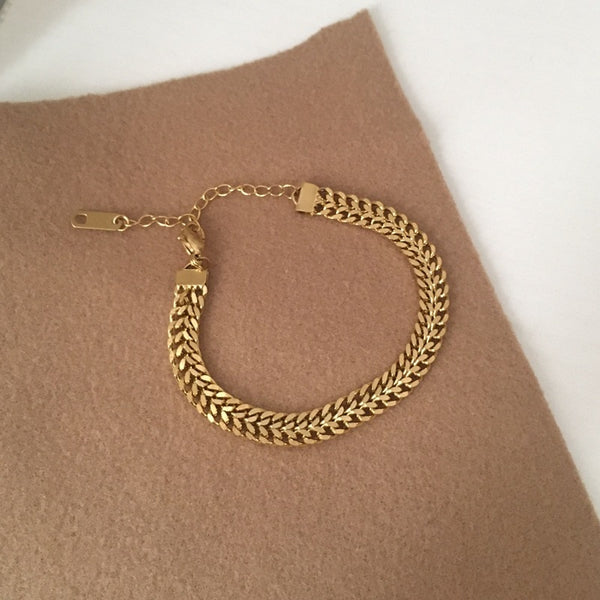 Stainless Steel Simple woven Bracelet Women Metal Gold color Charm Bracelet