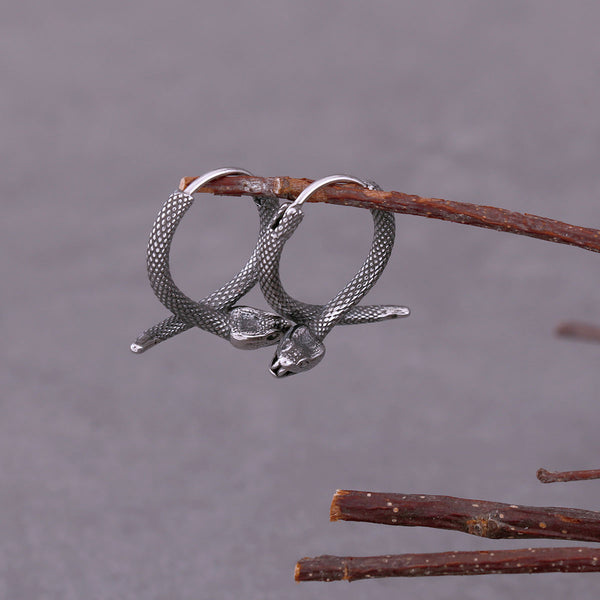 Pendientes de acero inoxidable con diseño de serpiente y cola de vikingo para hombre y mujer.