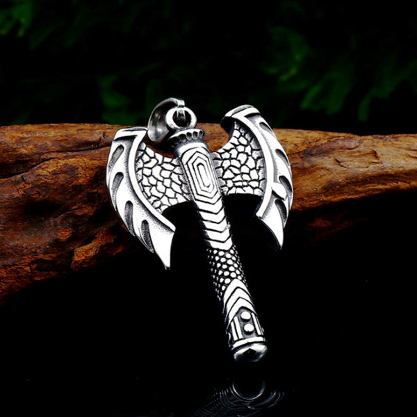 Collar con colgante de hacha vikinga de dos cabezas vintage, collar vikingo nórdico de alta calidad.