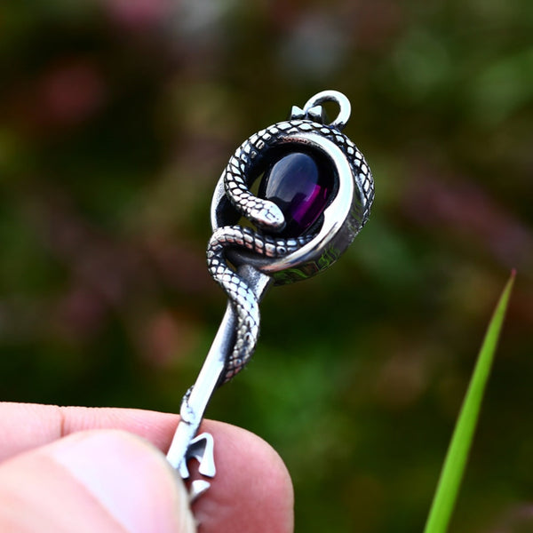 Colgante de llave de acero inoxidable con piedra, estilo punk, vintage, con diseño de serpiente para hombre.