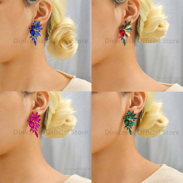 Pendientes grandes vintage de cristal brillante para mujer