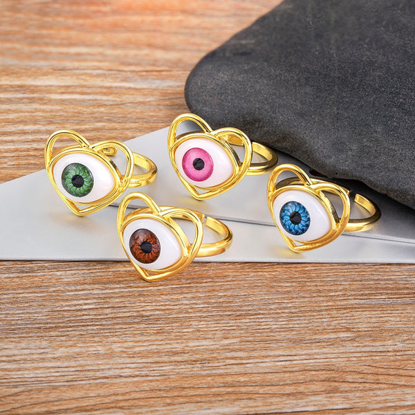 Anillo de dedo con ojo malvado de la suerte de 4 colores, joyería ajustable y abierta