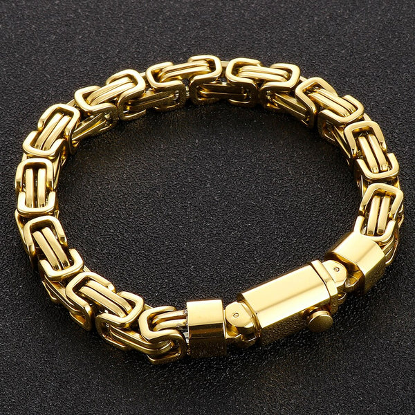 Pulsera de lujo chapada en oro para hombre en acero inoxidable de 8 mm de ancho con cadena de eslabones.