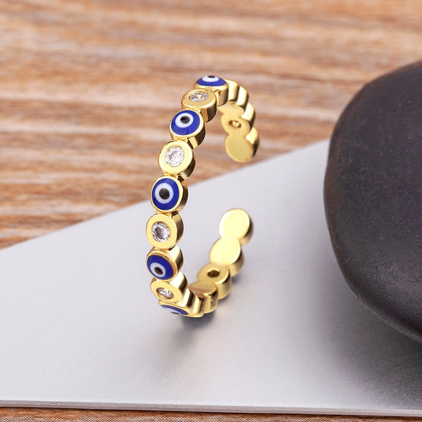 Anillos de diamantes de imitación con ojo malvado de la suerte para mujer