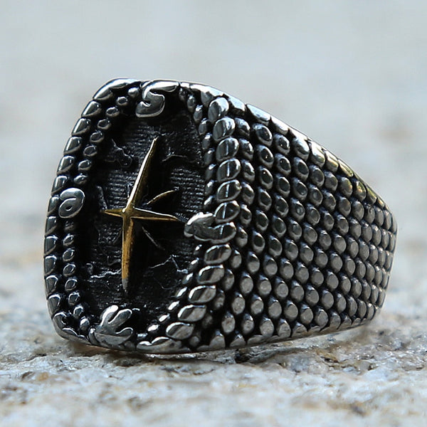 Viking Stainless Steel Cross Compass Ring Retro Punk Compass Ring