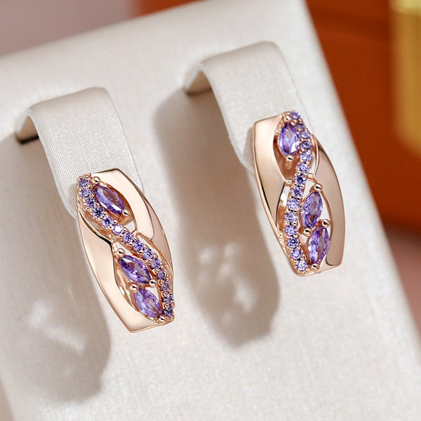 Luxury Wedding Party Jewelry 585 Gold Color Full Purple Zircon Drop Earrings for Women