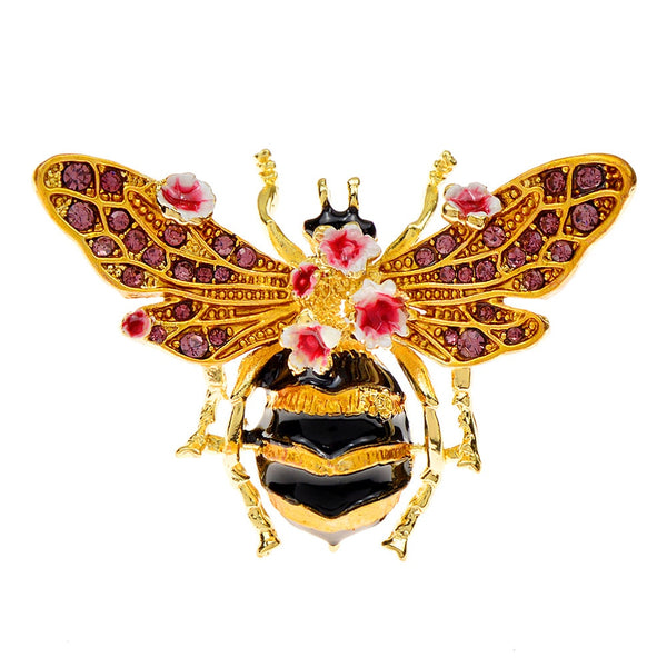 Broches de abeja con flores y diamantes de imitación para mujer