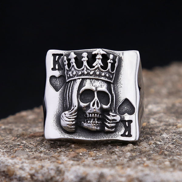 Nuevo anillo vintage de acero inoxidable 316L con forma de calavera y corona para hombres y mujeres