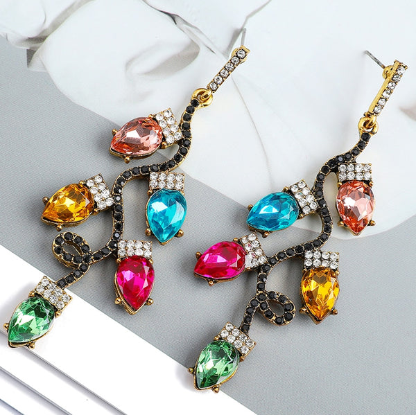 Pendientes colgantes grandes con cristales brillantes y lámpara colorida de moda para mujer