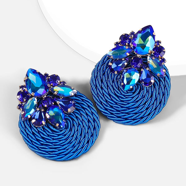 Pendientes de moda con cordón elástico trenzado de metal y cristal geométrico para mujer