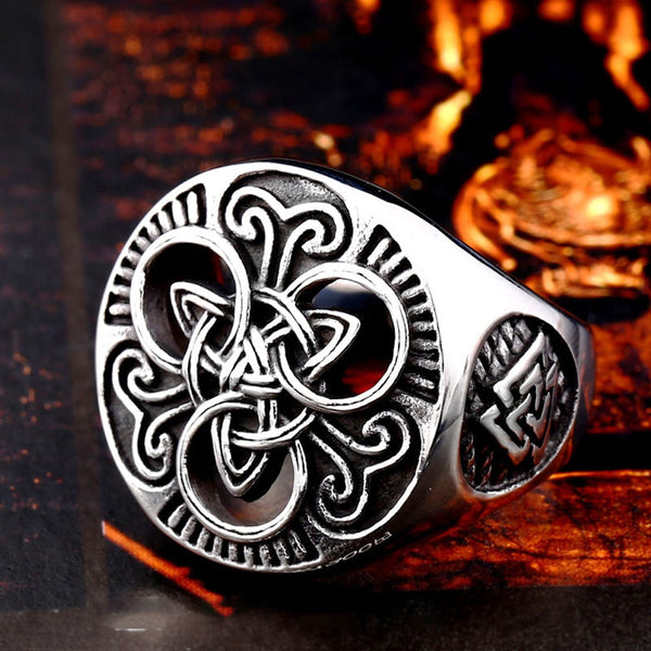 Anillo vintage vikingo con nudo celta de la trinidad de Odín para hombre