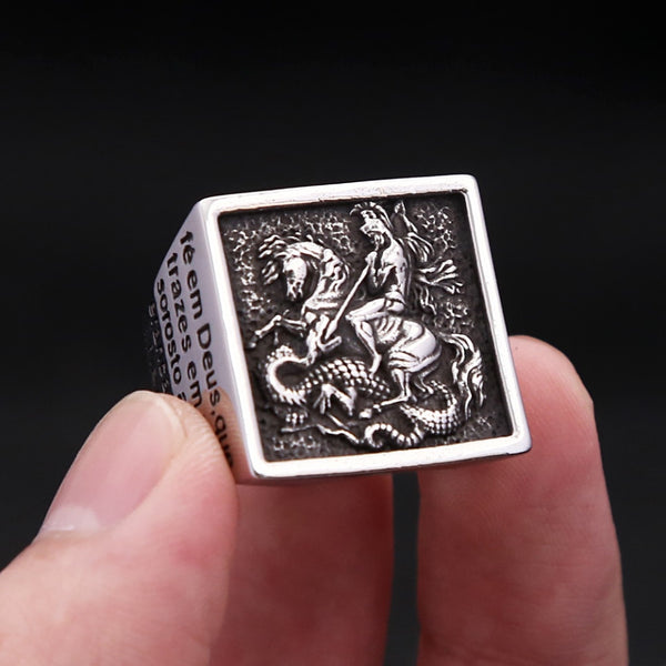 Anillo de sello de paladín punk vintage para hombre, de acero inoxidable, estilo motero, hip hop, soldado romano y caballero.