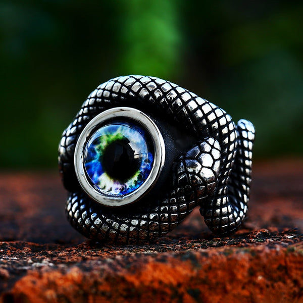 Nuevo anillo vintage con cabeza de serpiente doble y piedras para hombre y mujer.