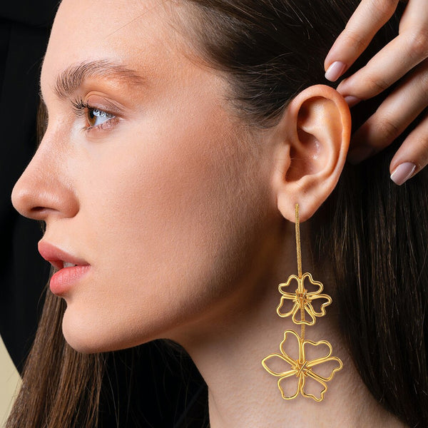 Pendientes largos de metal vintage para mujer, pendientes de flores de alta calidad.
