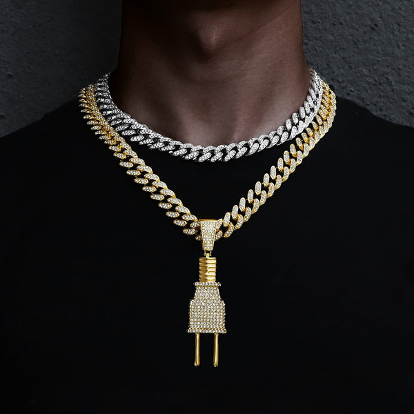 Collar con colgante de tapón helado para hombre