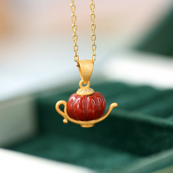 Collar de tetera de turmalina roja del sur, exquisito colgante de lámpara de Aladino de moda