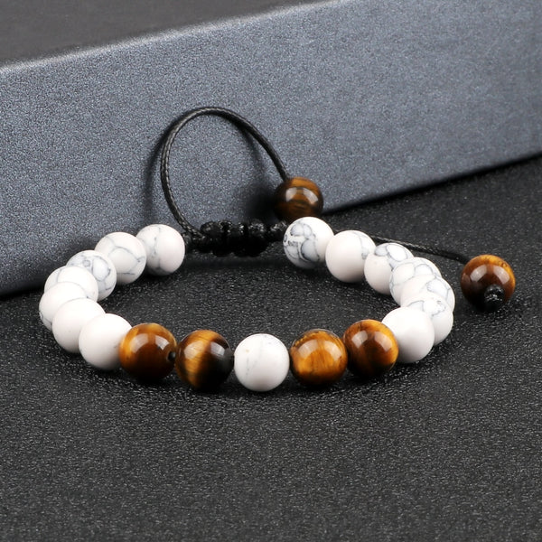 Pulsera trenzada de piedra natural de ónix de lava negra para hombres y mujeres