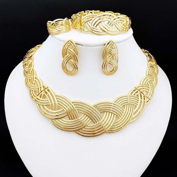 Afrian Fashion Women Necklace Earrings Italy Gold Color Jewelry Set