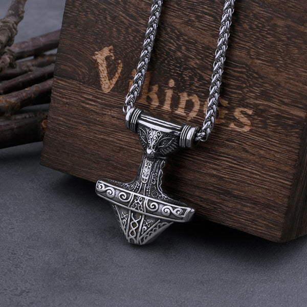 Collar Mjolnir de Thor vikingo de acero inoxidable 316L para hombre, con ojos míticos, colgante de amuleto de motociclista hip hop